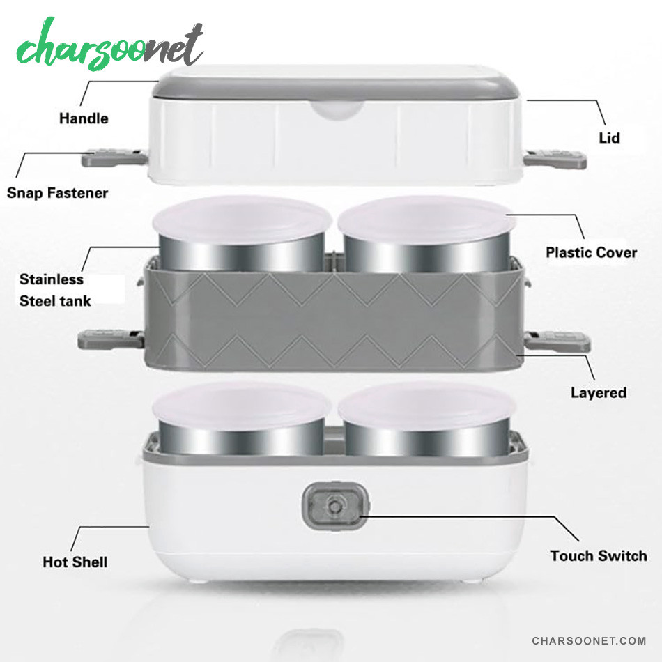 لانچ باکس برقی ۲ لیتری دوطبقه 200وات Cooking Lunch Box 4 liner