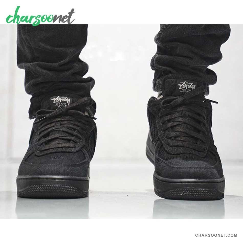 air force 1 stussy black on feet