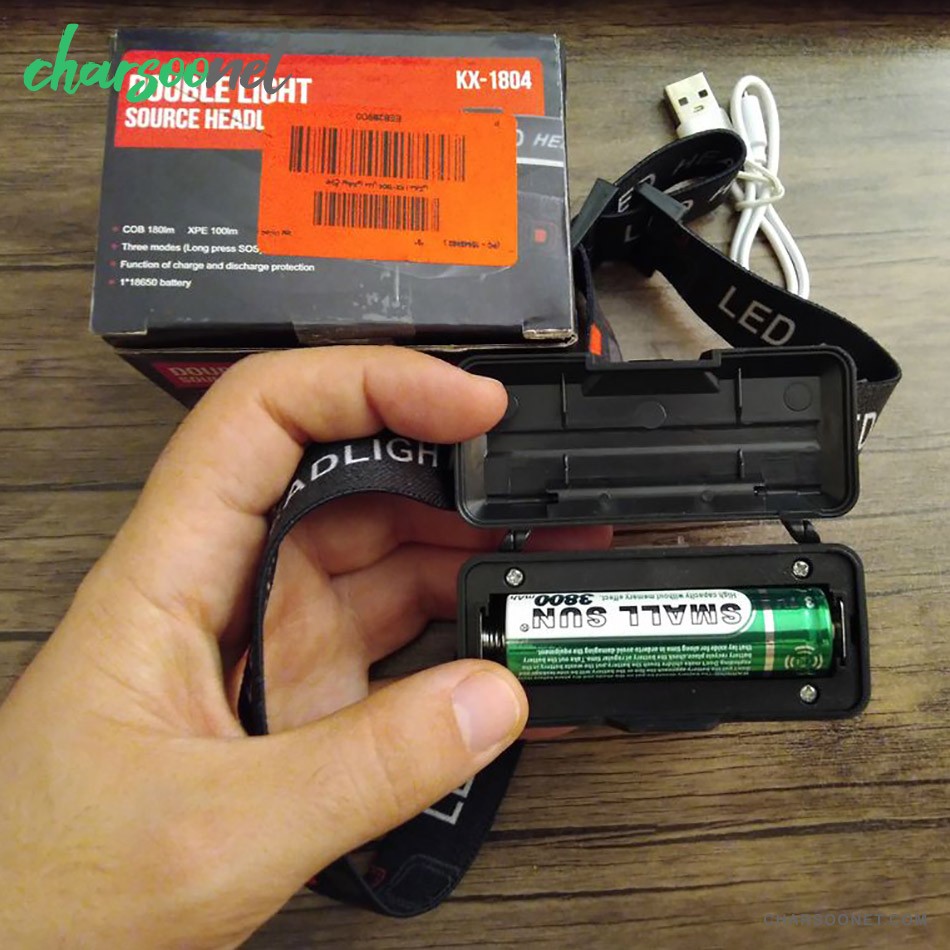 چراغ پیشانی شارژی مدل KX-1804 | هدلامپ شارژی COB و XPE با ۶ حالت نوردهی