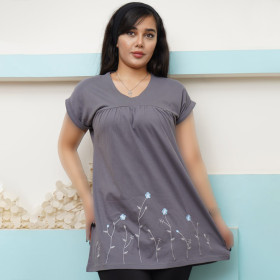 تونیک زنانه یقه گرد نخ پنبه فری سایز 44-46