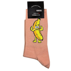 جوراب نخی اسپرت طرح دار فری سایز رنگ گلبهی