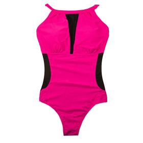 مایو زنانه کاپدار با بند قابل تنظیم رنگ صورتی