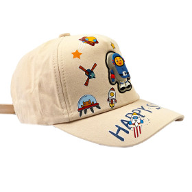 کلاه کپ پسرانه چراغ دار طرح Happy Star رنگ کرم