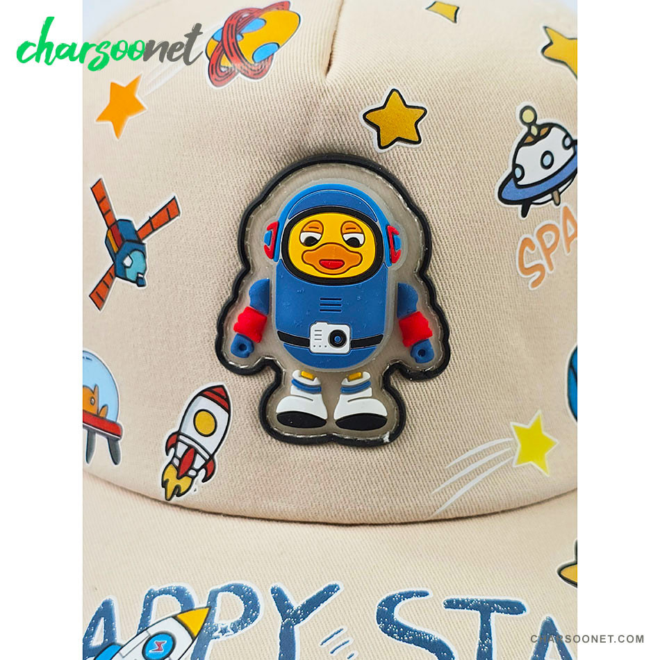 کلاه کپ پسرانه چراغ دار طرح Happy Star رنگ کرم