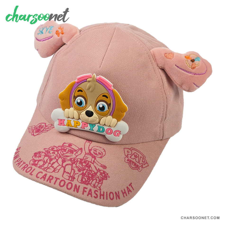 کلاه کپ بچگانه کتان طرح Happy Dog رنگ صورتی