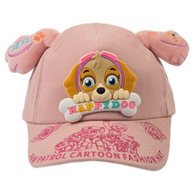 کلاه کپ بچگانه کتان طرح Happy Dog رنگ صورتی