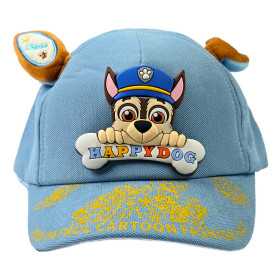 کلاه کپ لبه دار بچگانه کتان طرح Happy Dog رنگ آبی