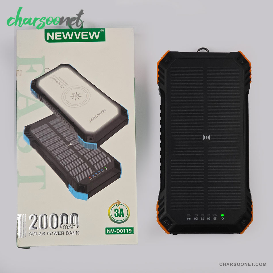 پاوربانک خورشیدی 20000 میلی آمپر Newvew