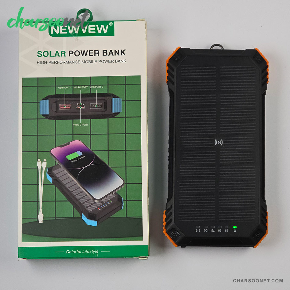 پاوربانک خورشیدی 20000 میلی آمپر Newvew
