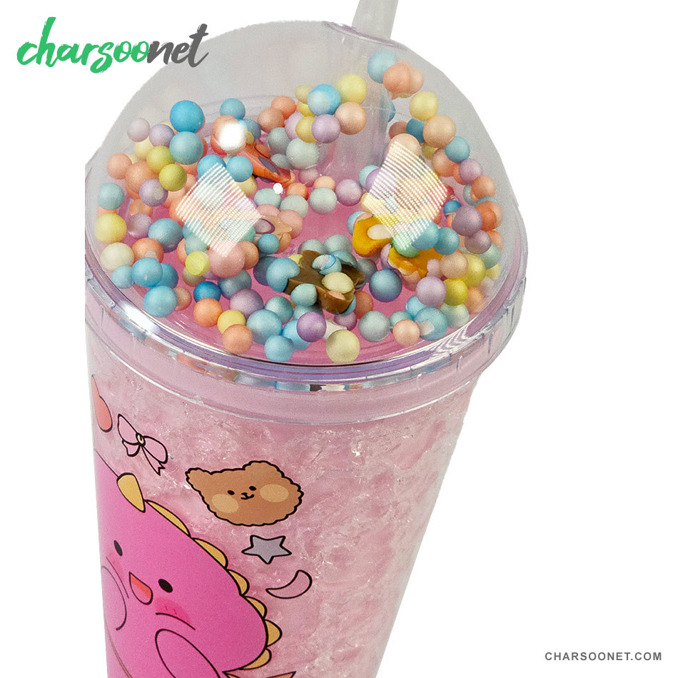 لیوان اسموتی نی دار درب جادویی گنبدی طرح دایناسور چراغ دار