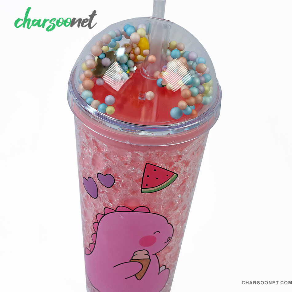 لیوان اسموتی نی دار درب جادویی گنبدی طرح دایناسور چراغ دار