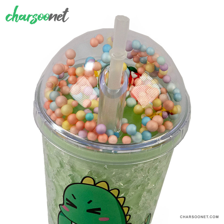 لیوان اسموتی نی دار درب جادویی گنبدی طرح دایناسور چراغ دار