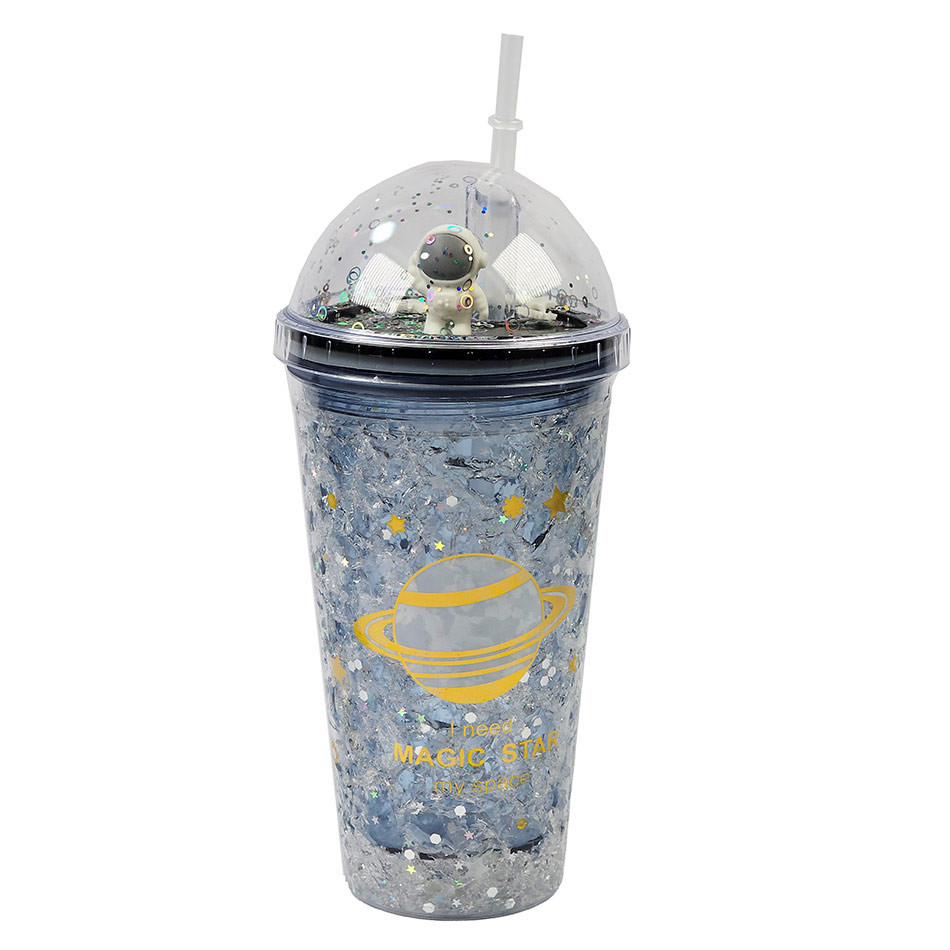 لیوان اسموتی نی دار درب جادویی گنبدی طرح فضانورد چراغ دار