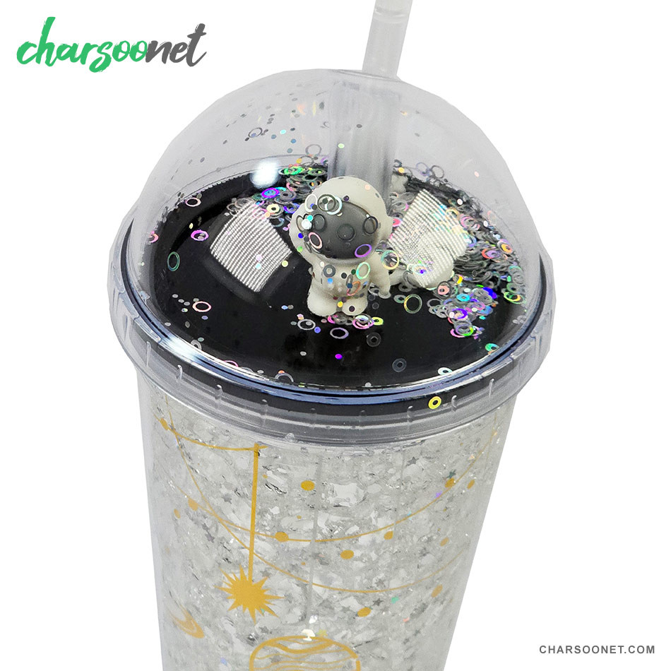 لیوان اسموتی نی دار درب جادویی گنبدی طرح فضانورد چراغ دار