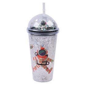 لیوان اسموتی نی دار درب جادویی گنبدی طرح فضانورد چراغ دار