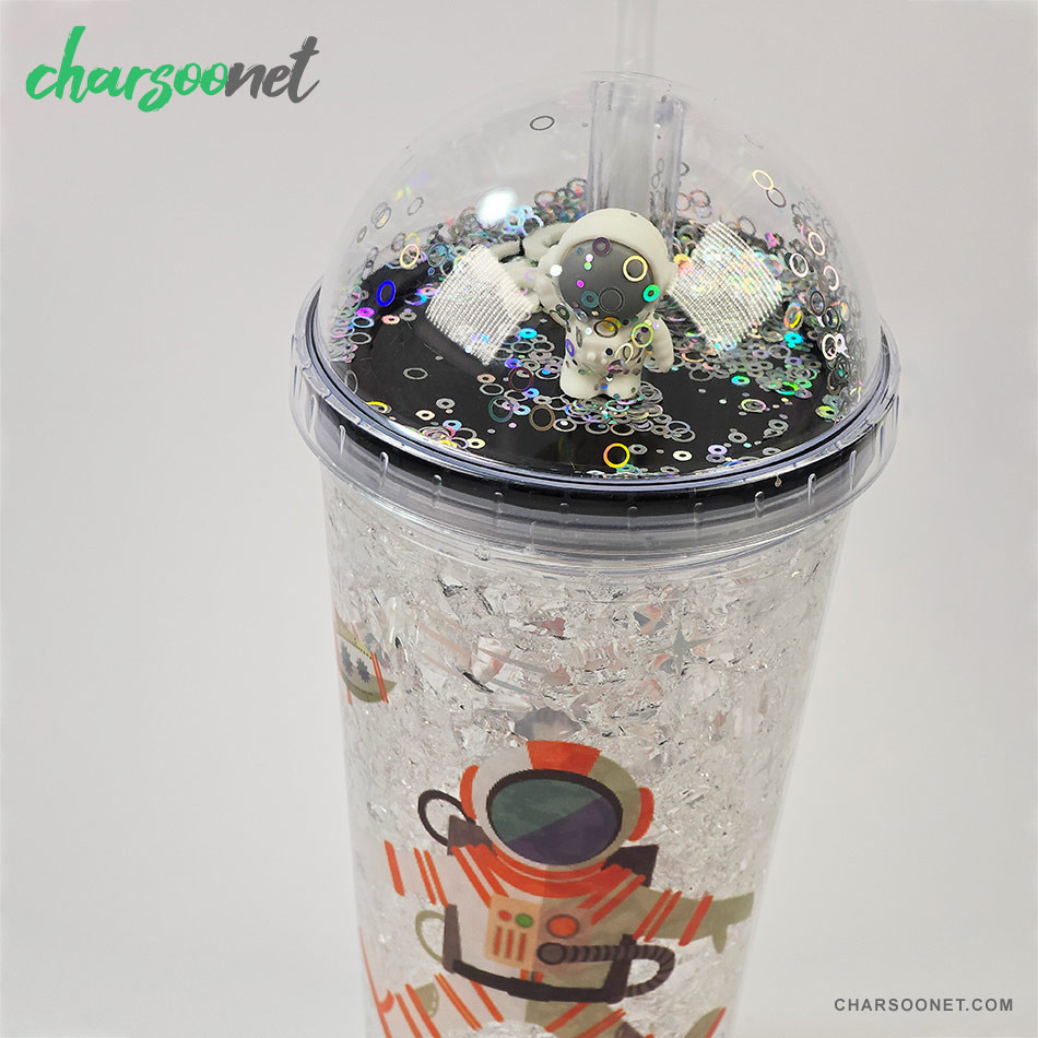 لیوان اسموتی نی دار درب جادویی گنبدی طرح فضانورد چراغ دار