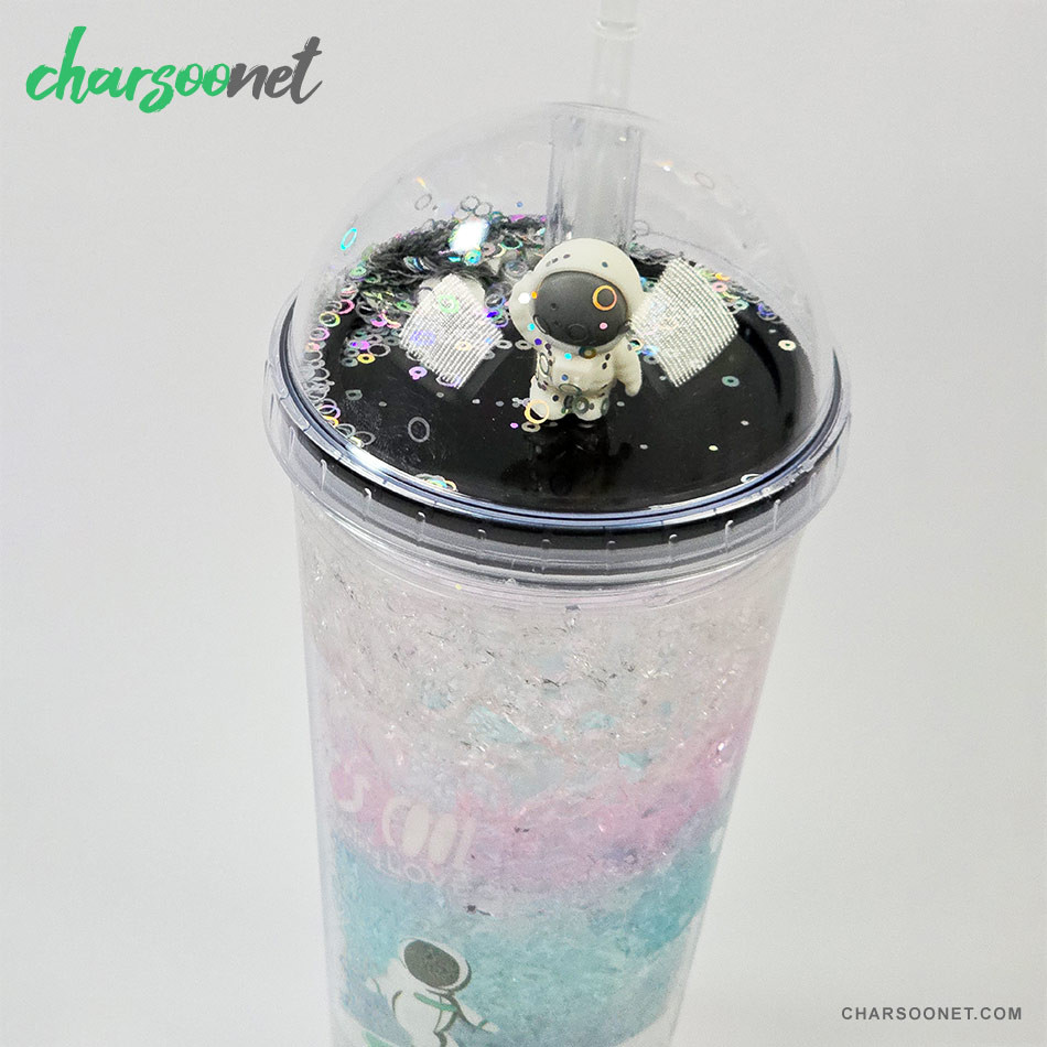 لیوان اسموتی نی دار درب جادویی گنبدی طرح فضانورد چراغ دار