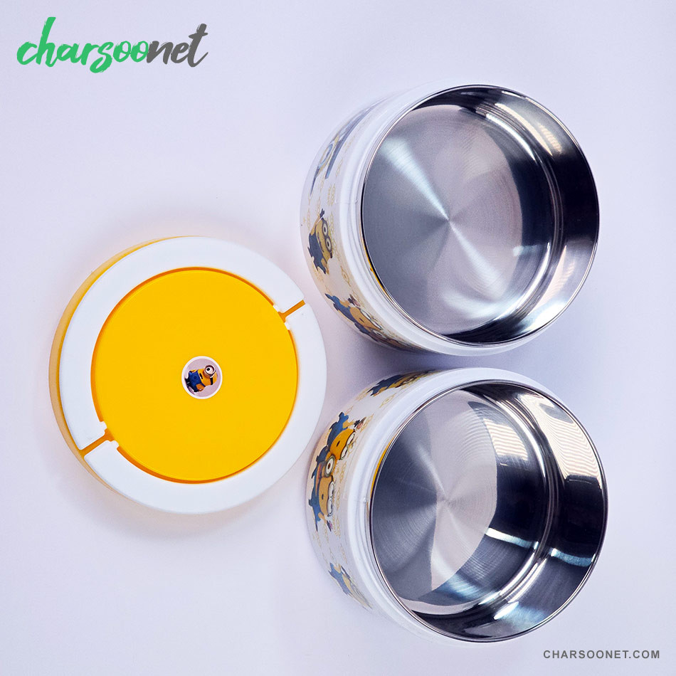 ظرف غذای کودک دو طبقه داخل استیل طرح مینیونها