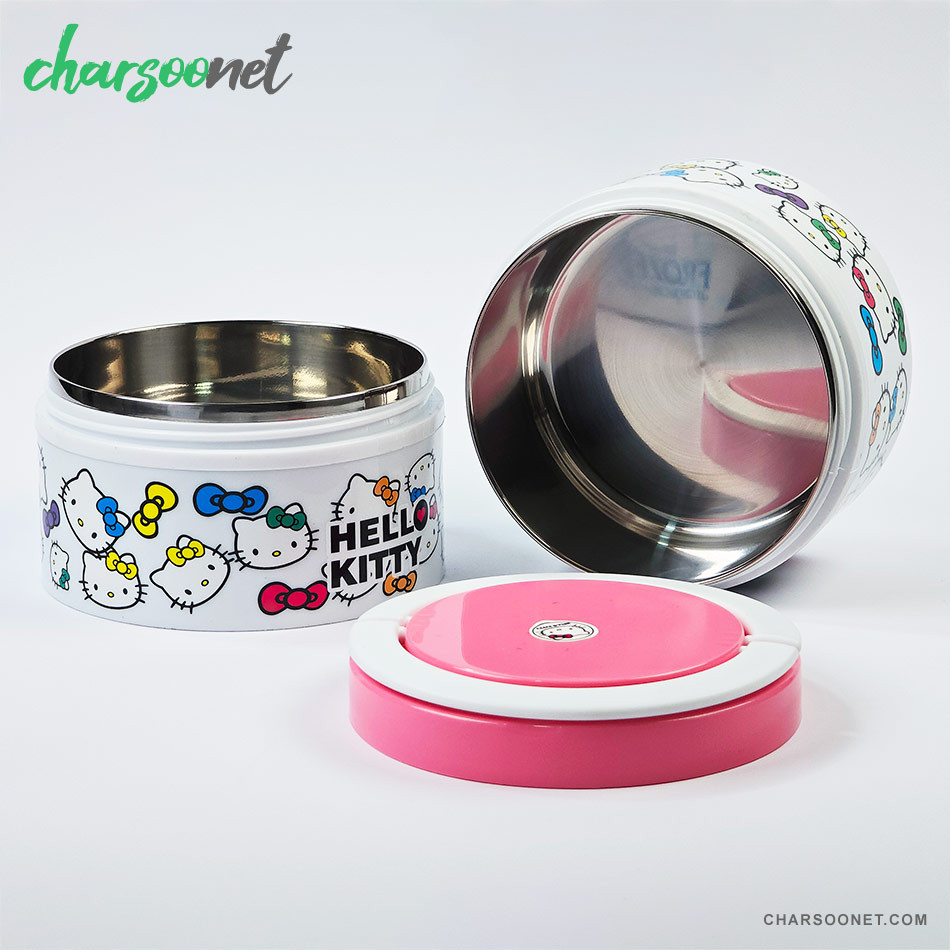 ظرف غذای کودک دو طبقه داخل استیل طرح کیتی