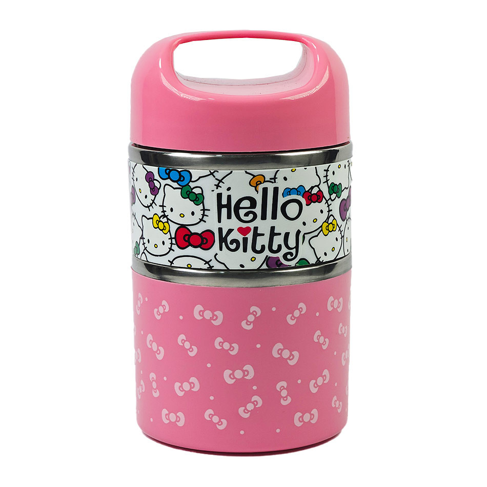 ظرف غذای کودک دو طبقه داخل استیل طرح کیتی