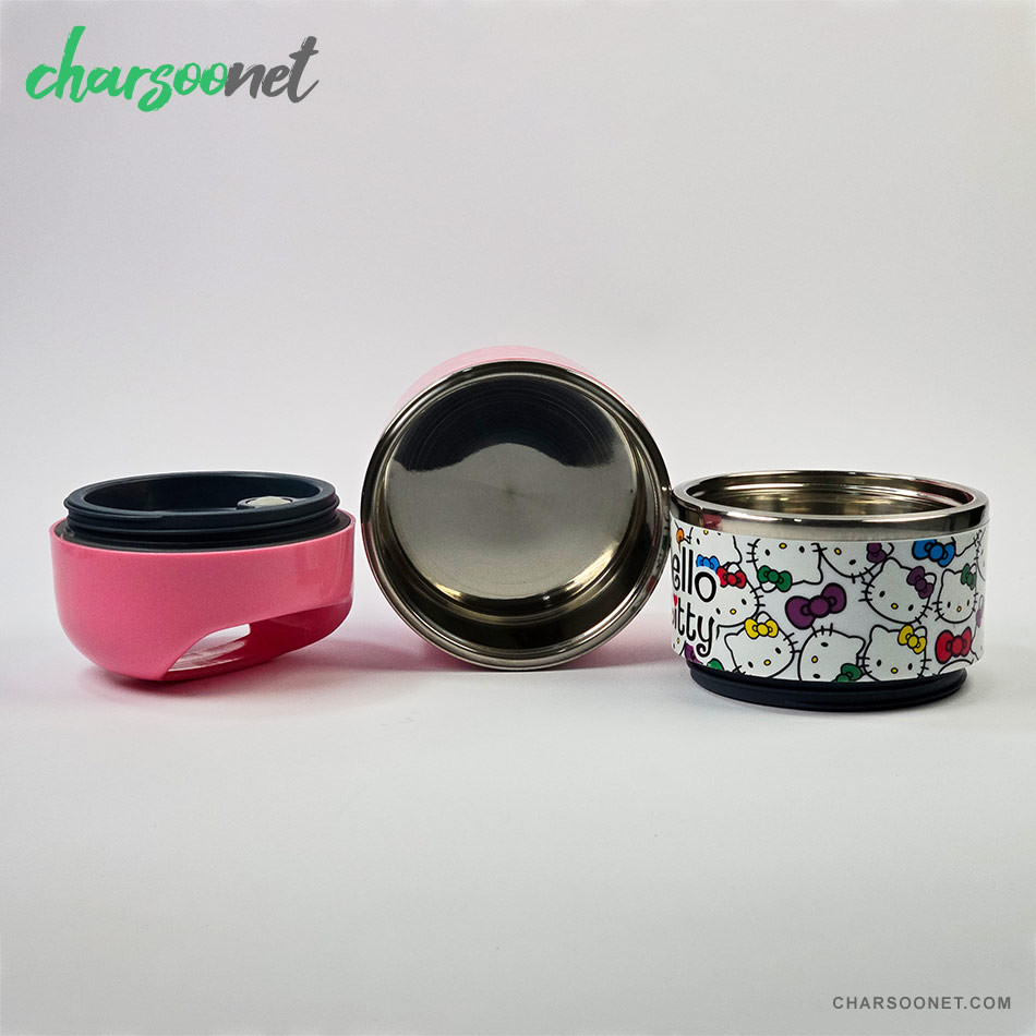 ظرف غذای کودک دو طبقه داخل استیل طرح کیتی