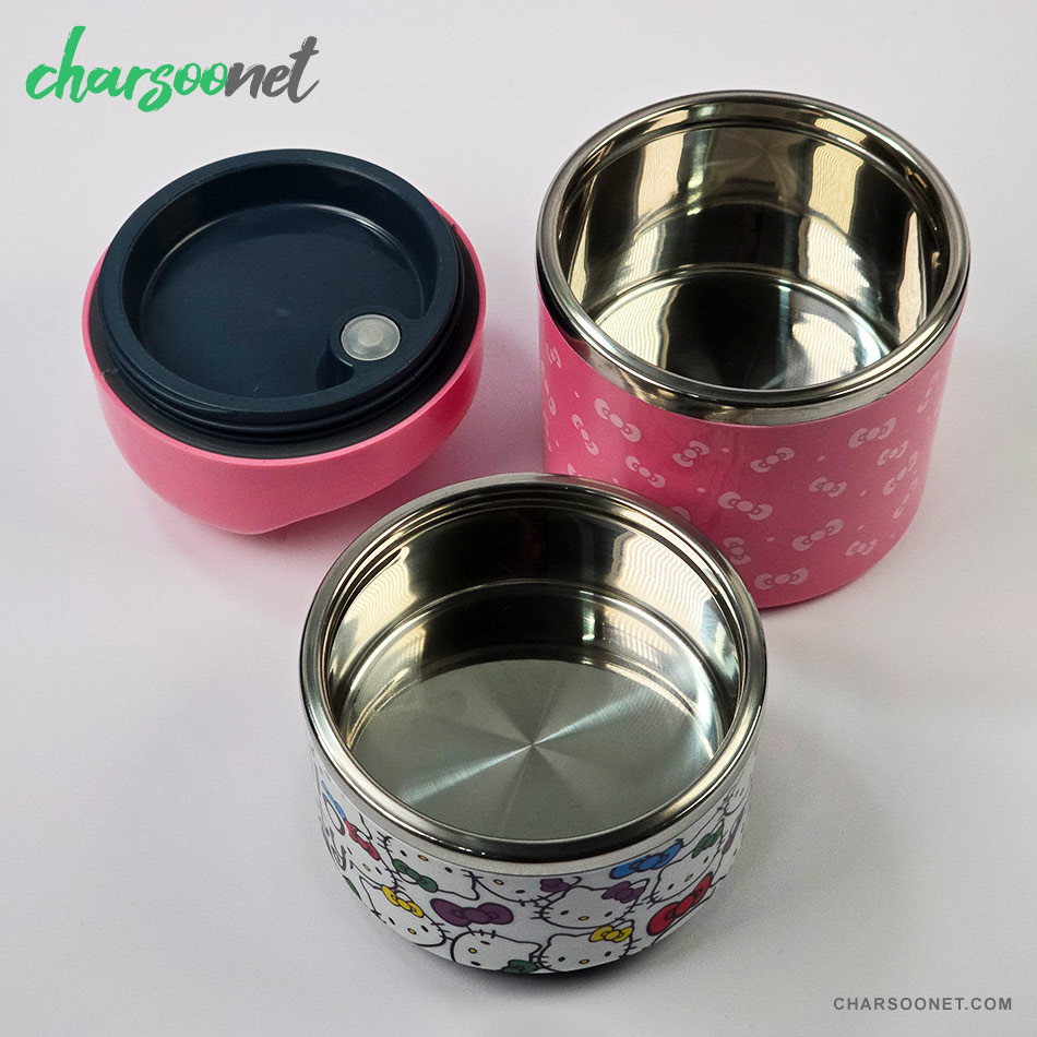 ظرف غذای کودک دو طبقه داخل استیل طرح کیتی