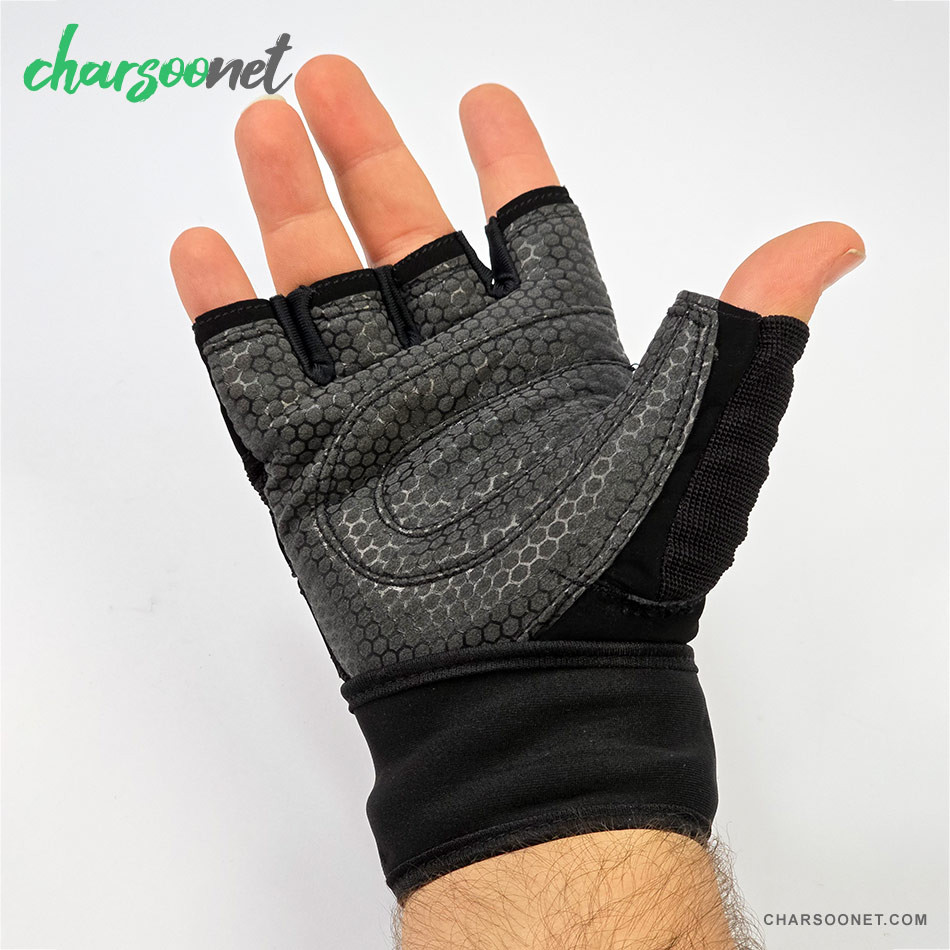 دستکش ورزشی نیم انگشتی مچدار طرح نایکی