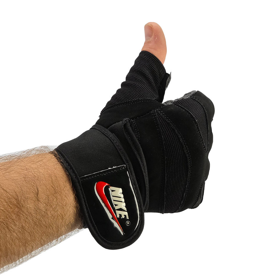 دستکش ورزشی نیم انگشتی مچدار طرح نایکی