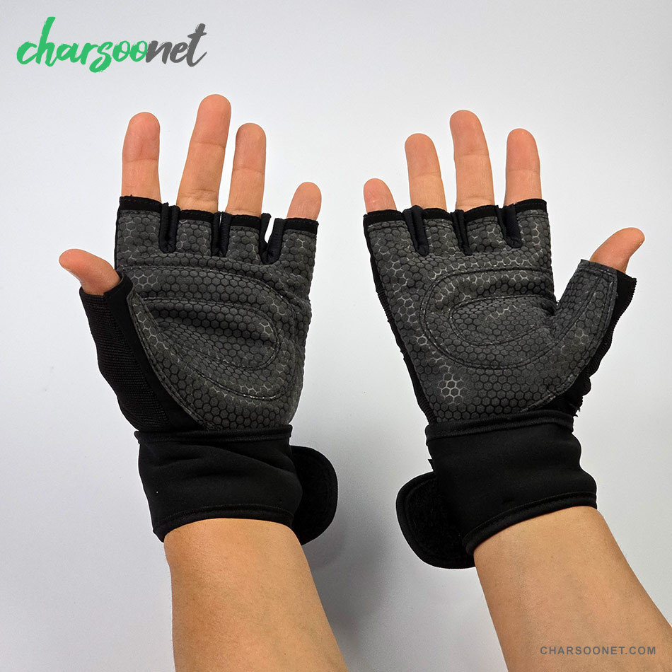 دستکش ورزشی نیم انگشتی مچدار طرح نایکی