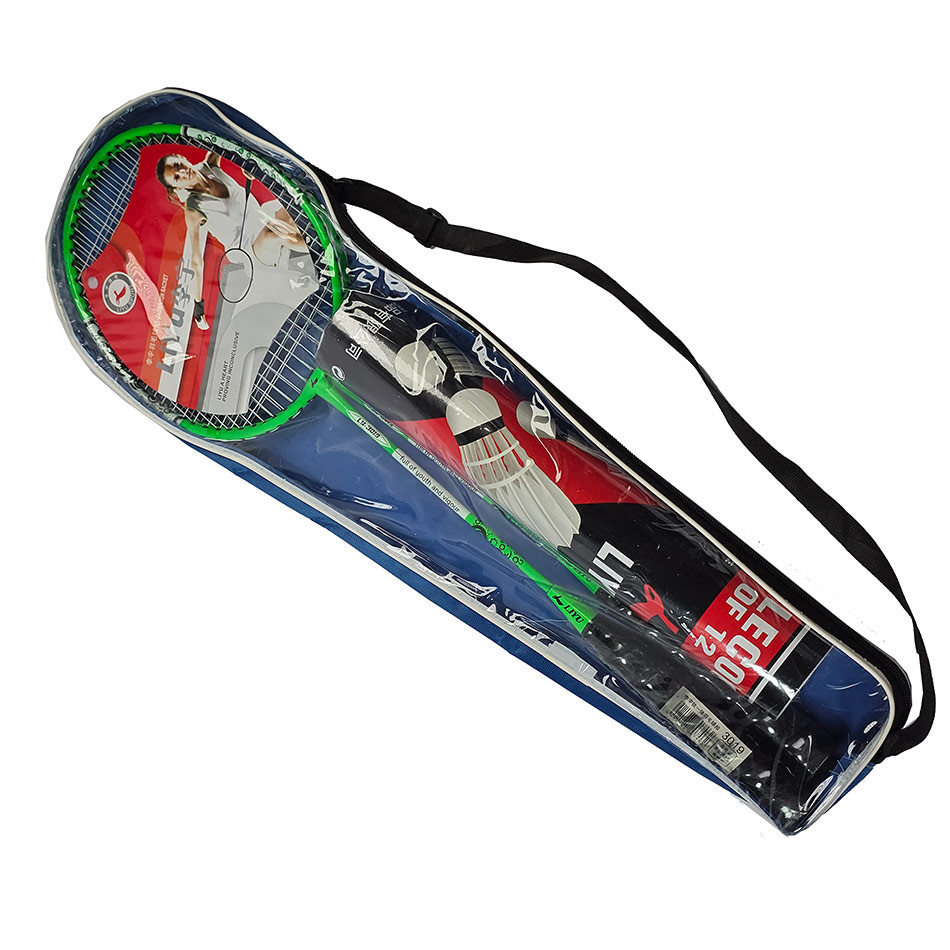 راکت بدمینتون دوعددی همراه کاور و 12عدد توپ