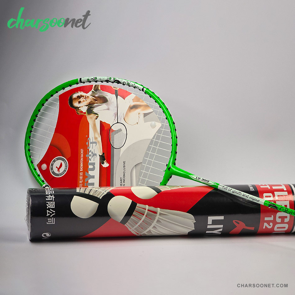 راکت بدمینتون دوعددی همراه کاور و 12عدد توپ