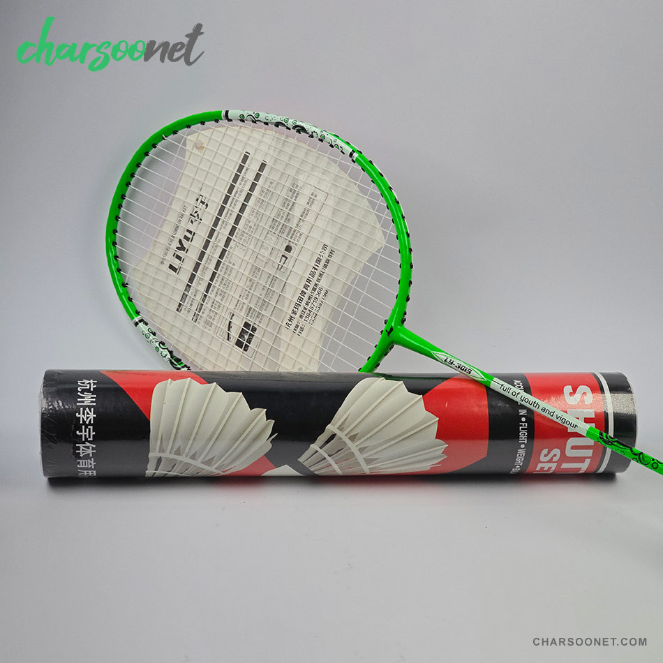 راکت بدمینتون دوعددی همراه کاور و 12عدد توپ