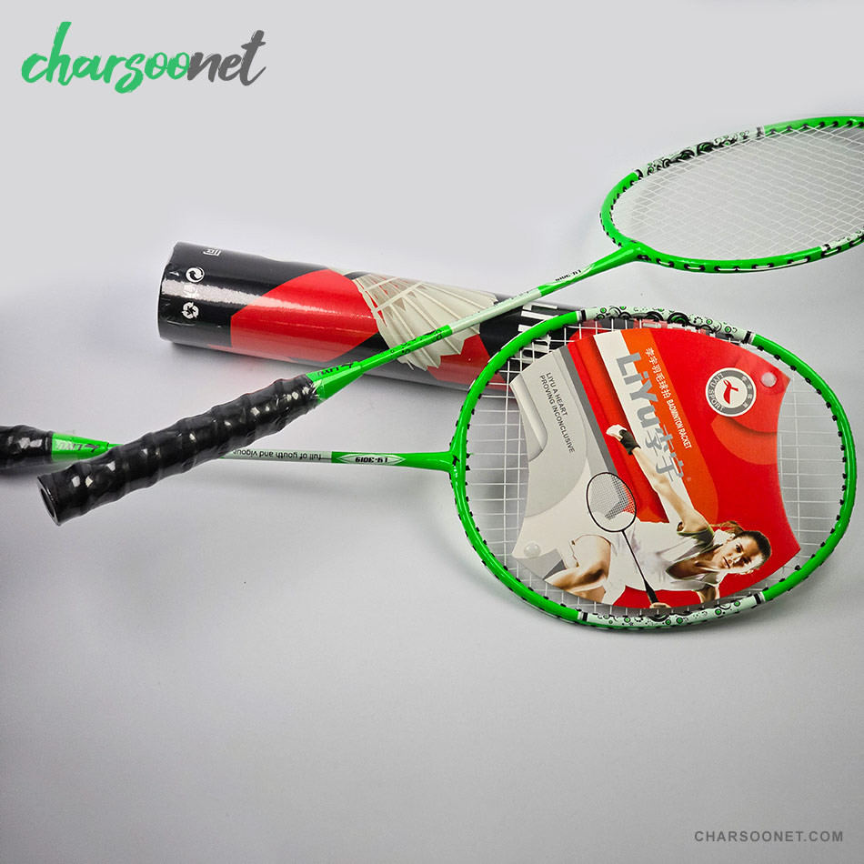 راکت بدمینتون دوعددی همراه کاور و 12عدد توپ