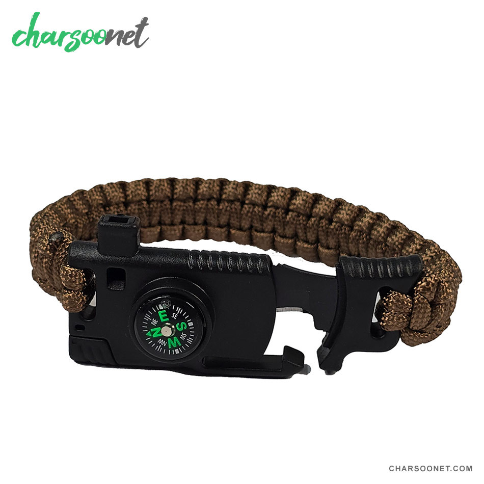 دستبند پاراکورد تاکتیکال همراه قطب نما و چاقوی مخفی و آتش زنه