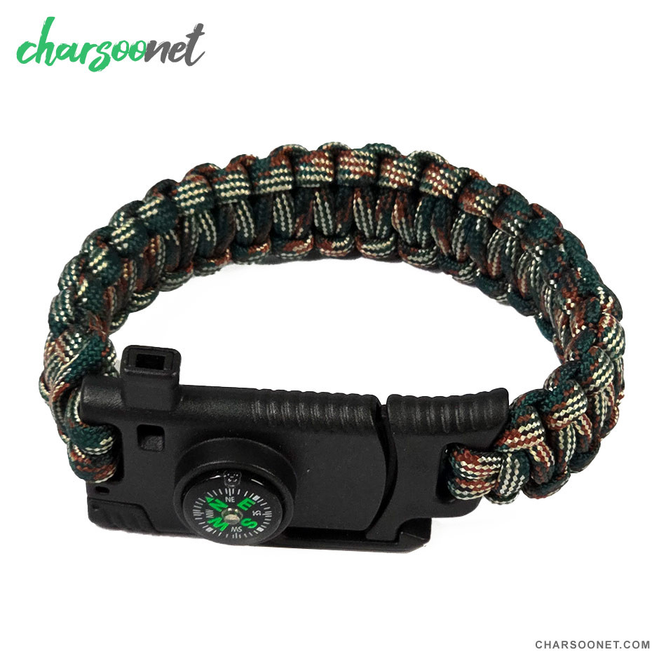 دستبند پاراکورد تاکتیکال همراه قطب نما و چاقوی مخفی و آتش زنه