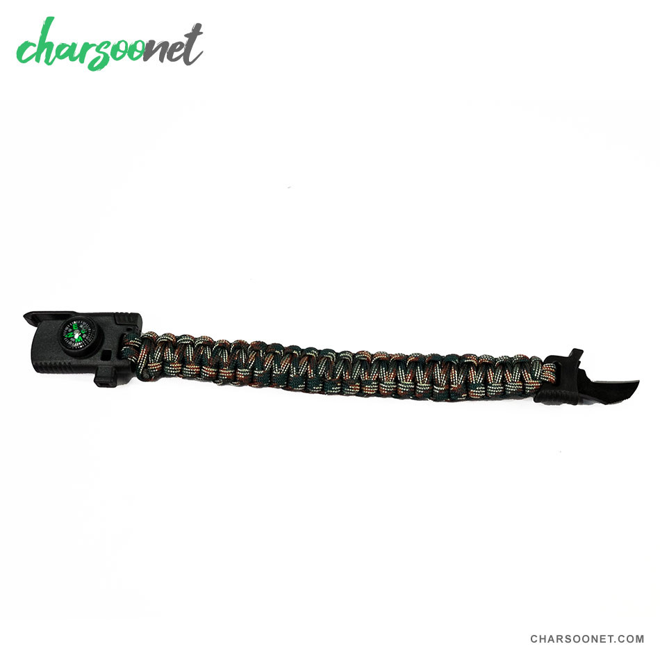 دستبند پاراکورد تاکتیکال همراه قطب نما و چاقوی مخفی و آتش زنه