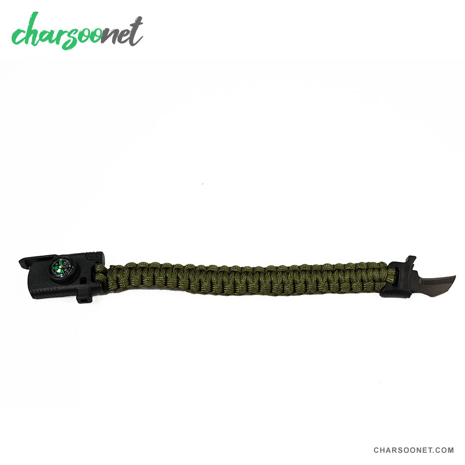 دستبند پاراکورد تاکتیکال همراه قطب نما و چاقوی مخفی و آتش زنه