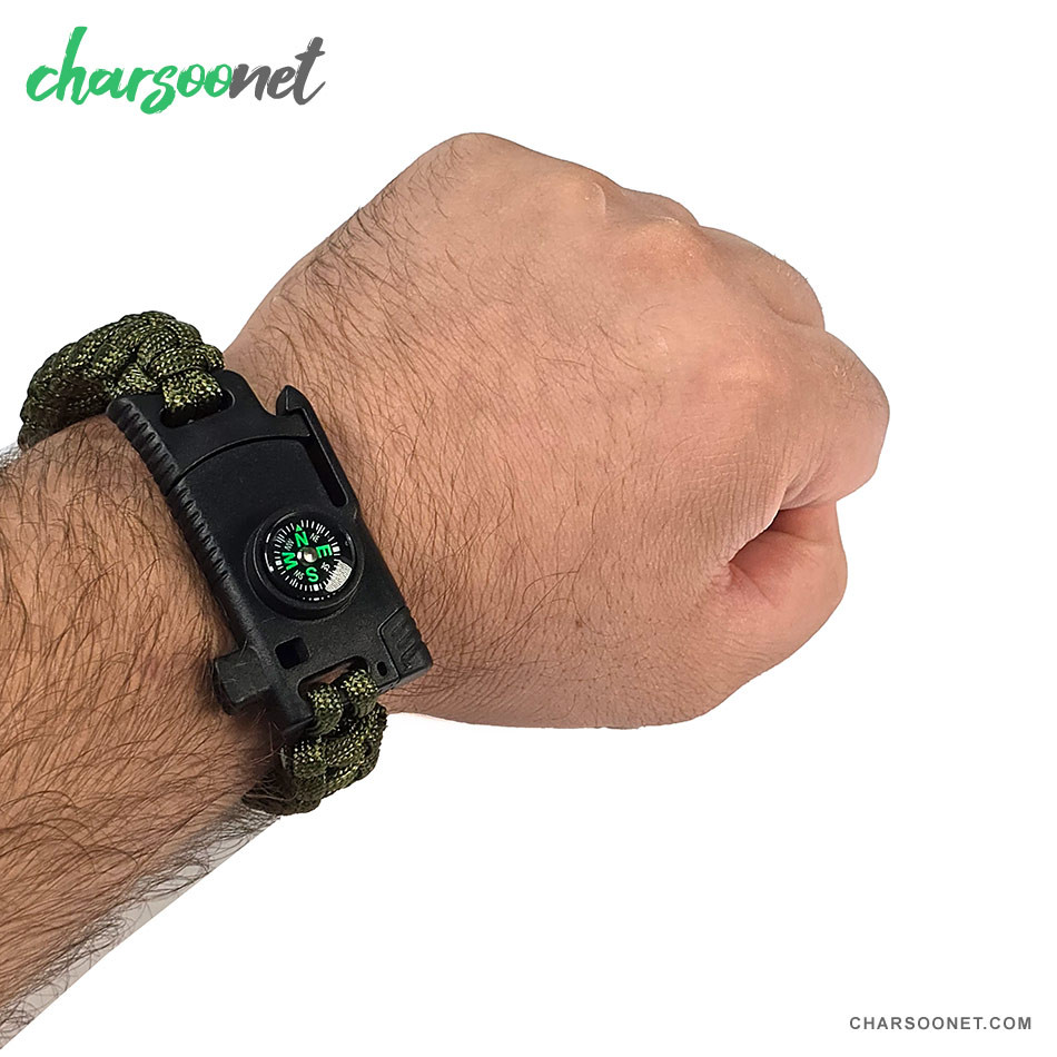 دستبند پاراکورد تاکتیکال همراه قطب نما و چاقوی مخفی و آتش زنه