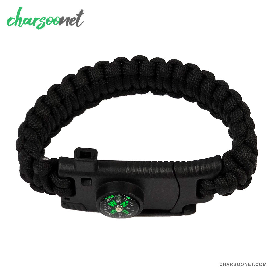 دستبند پاراکورد تاکتیکال همراه قطب نما و چاقوی مخفی و آتش زنه