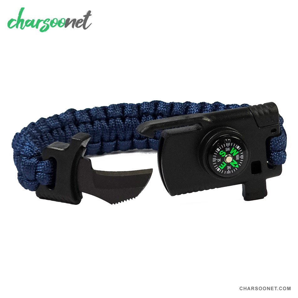 دستبند پاراکورد تاکتیکال همراه قطب نما و چاقوی مخفی و آتش زنه