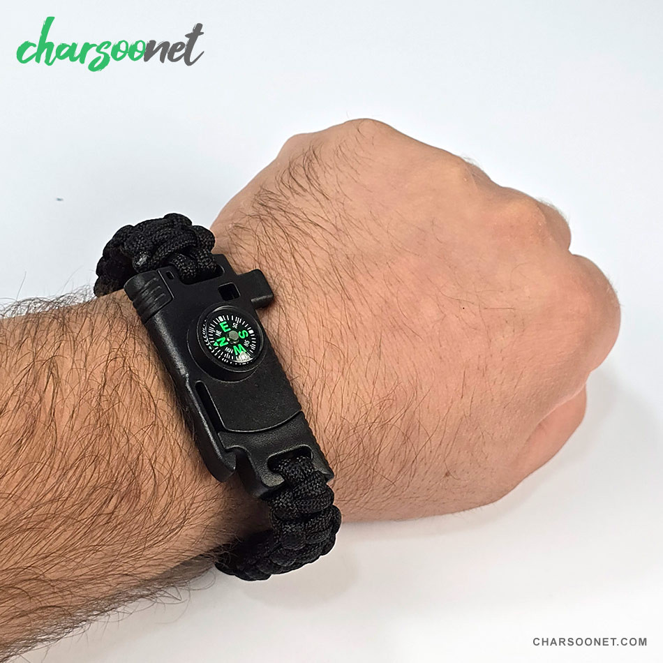 دستبند پاراکورد تاکتیکال همراه قطب نما و چاقوی مخفی و آتش زنه