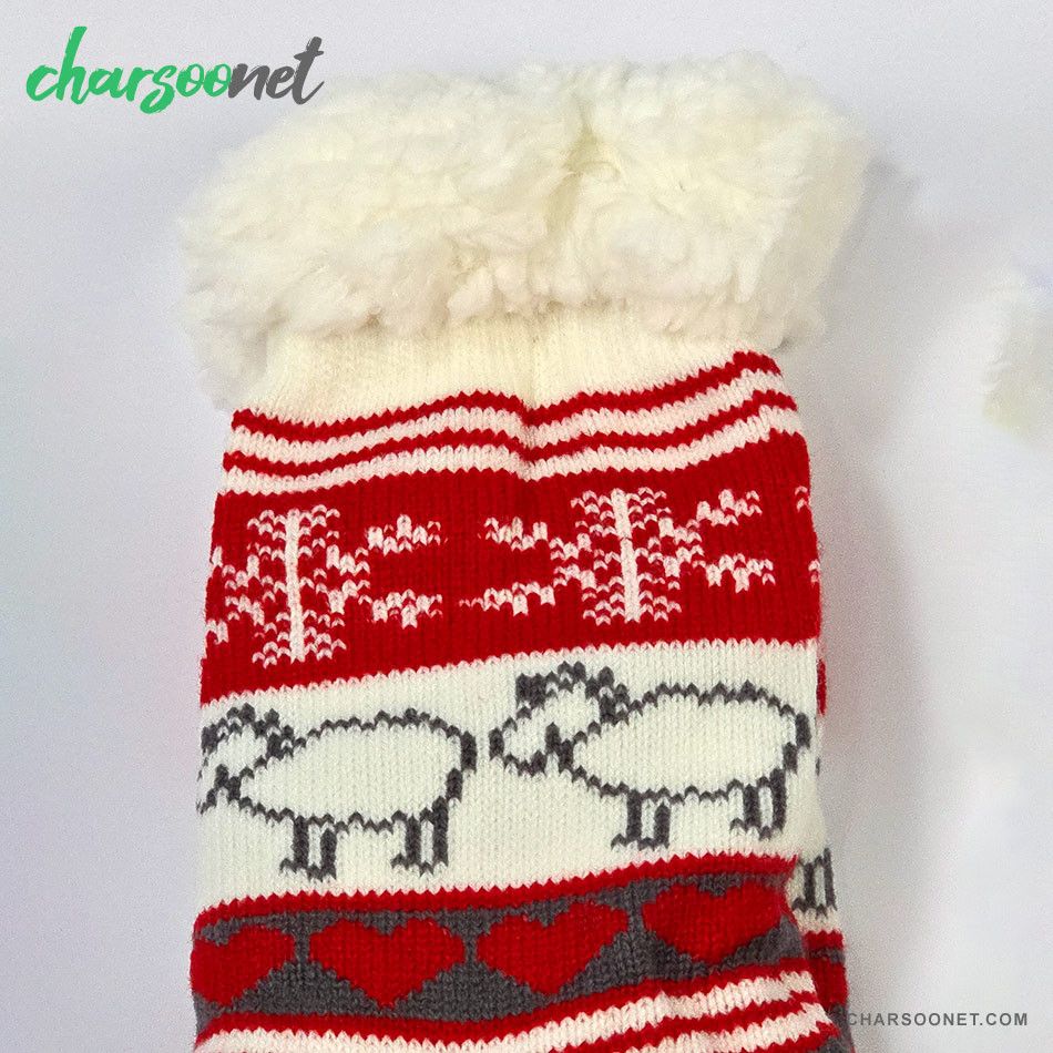 جوراب پاپوش کریسمسی استپ دار داخل خز فری سایز