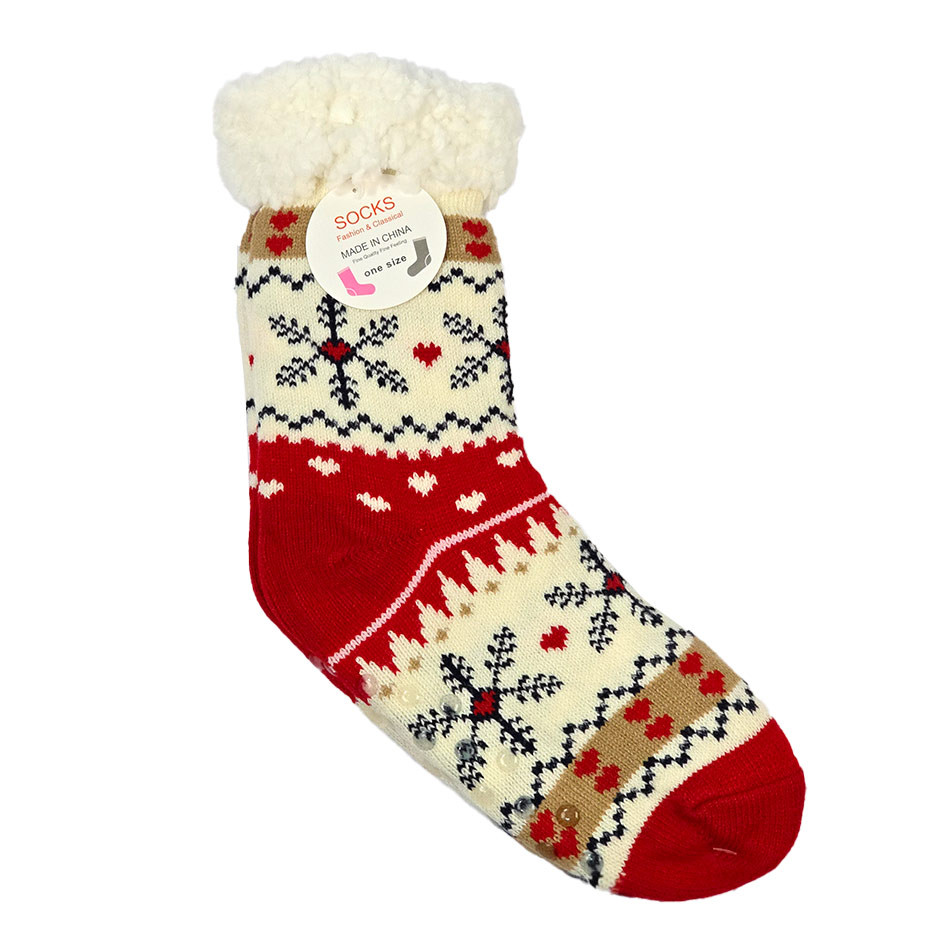 جوراب پاپوش کریسمسی استپ دار داخل خز فری سایز طرح دانه برف
