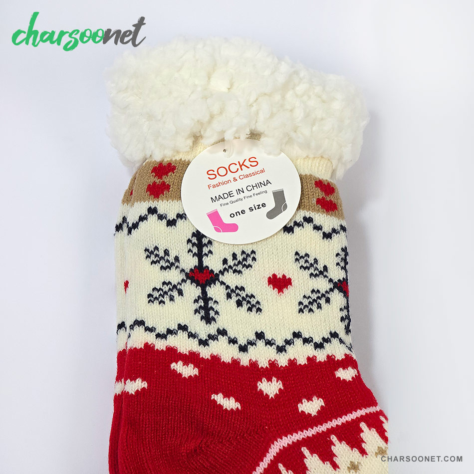 پاپوش کریسمسی استپ دار داخل خز فری سایز طرح دانه برف