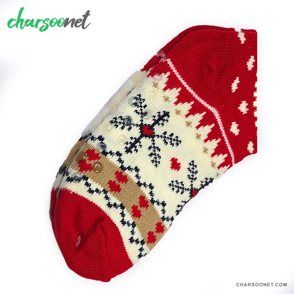 جوراب پاپوش کریسمسی استپ دار داخل خز فری سایز طرح دانه برف