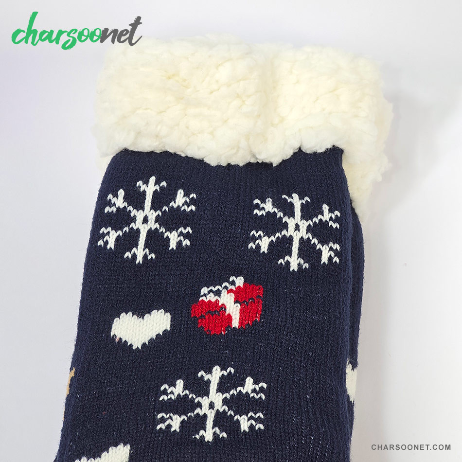 جوراب کریسمسی استپ دار خزدار فری سایز طرح آدم برفی