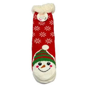 جوراب کریسمسی استپ دار داخل خز فری سایز طرح آدم برفی