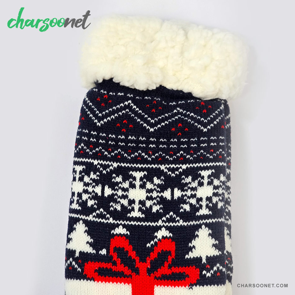 پاپوش کریسمسی کف استپ دار داخل خز فری سایز طرح بابانویل