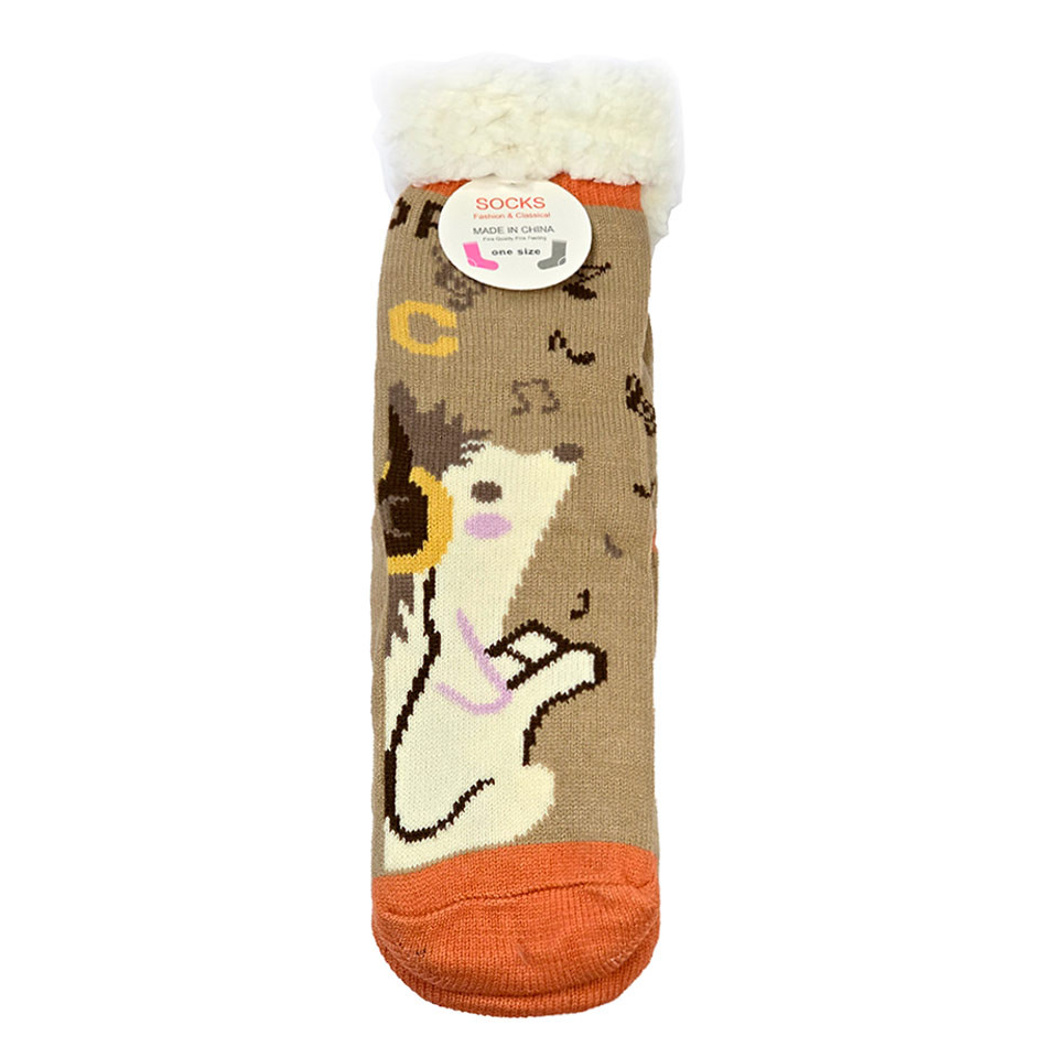 جوراب ساقدار زمستانی کریسمسی کف استپ دار خزدار فری سایز