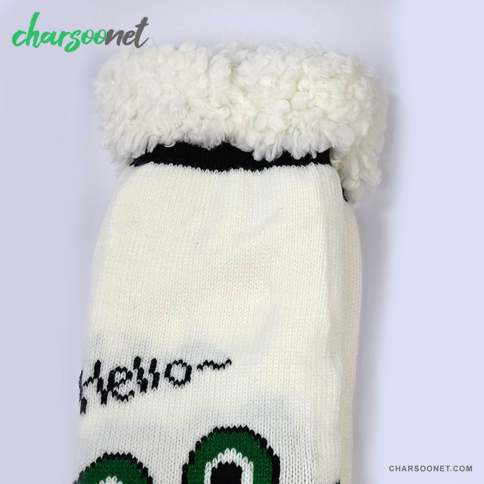 جوراب پاپوش خزدار زنانه طرح قورباغه Hello فری سایز ضدلغزش و گرم